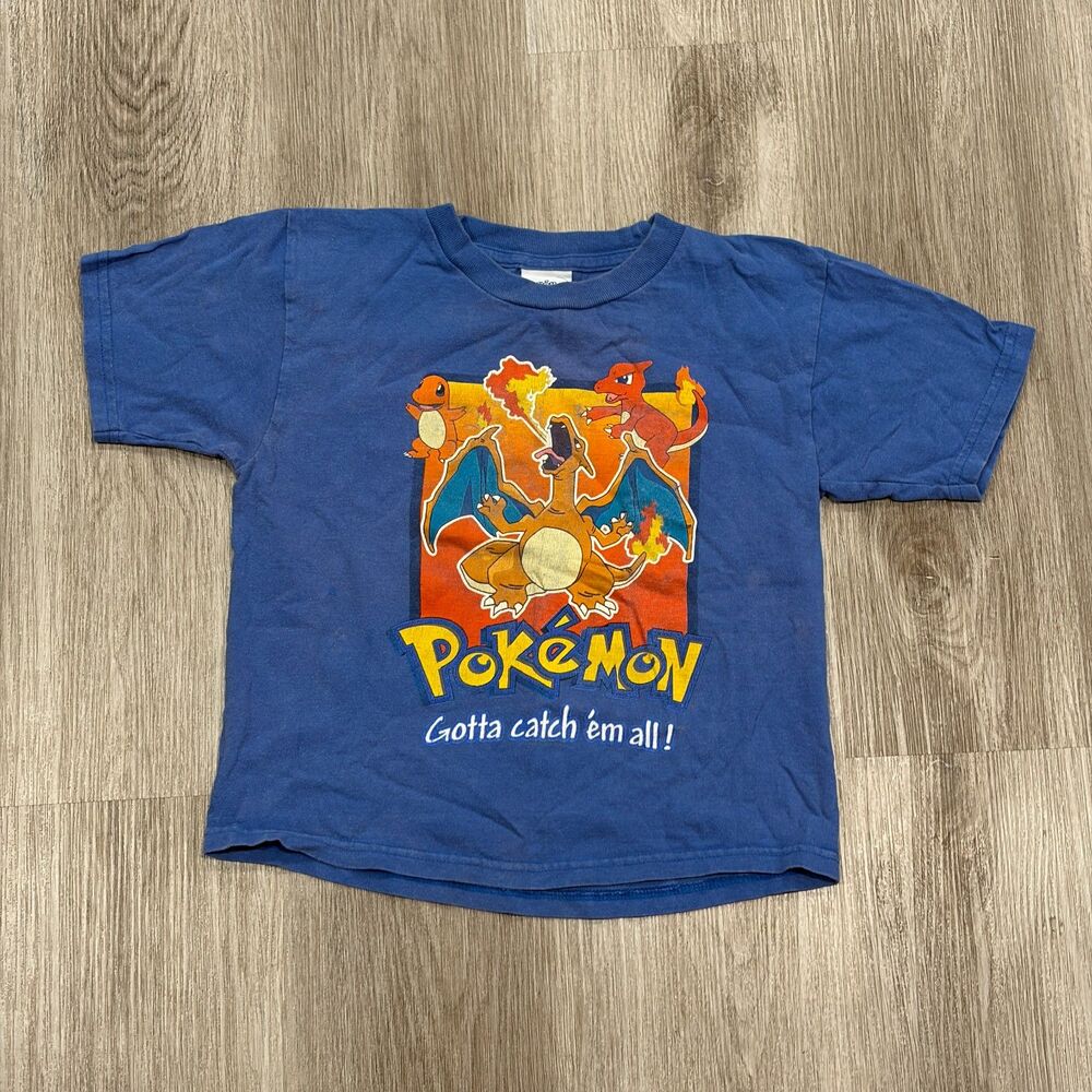 RARE Vintage 90s Pokemon Gotta Catch Em All T-Shirt Youth Size S Charizard Blue